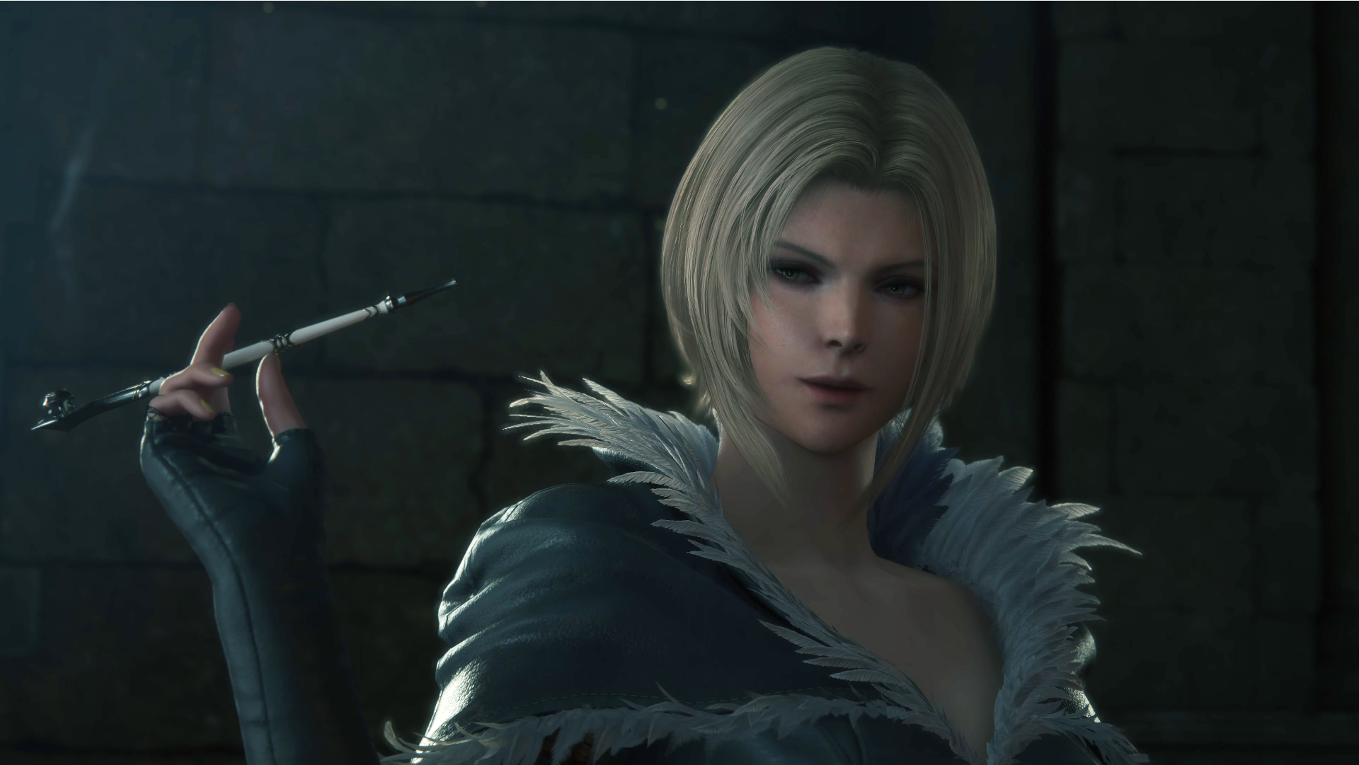 Benedikta smokes a pipe