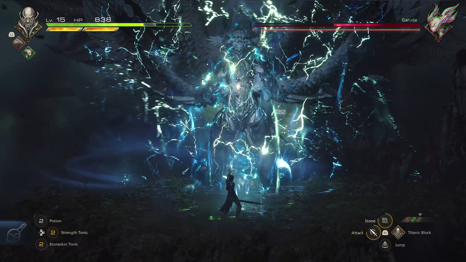 Sparks fly in Final Fantasy 16 Garuda battle