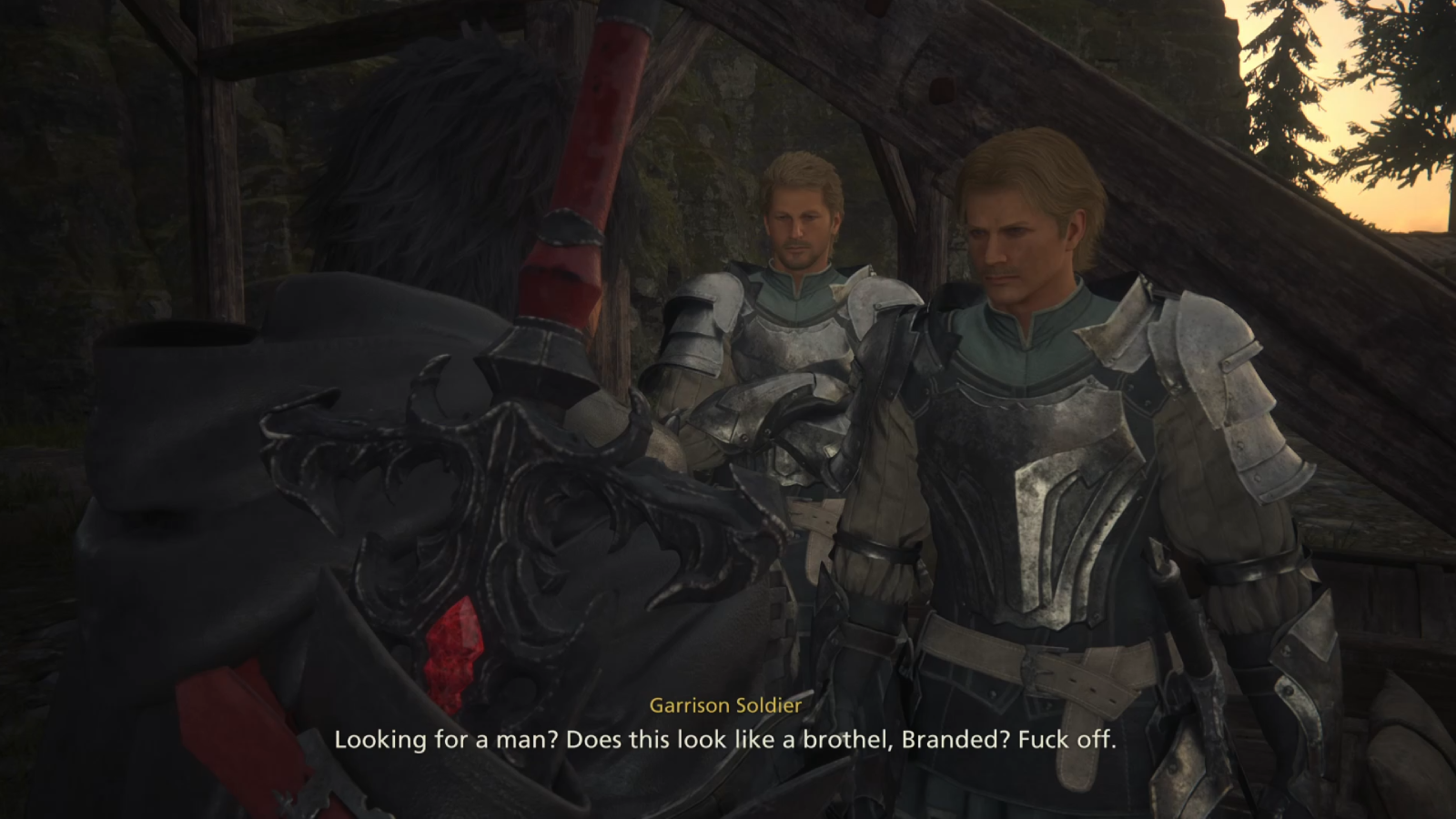 Clive speaking to homophobic soldiers