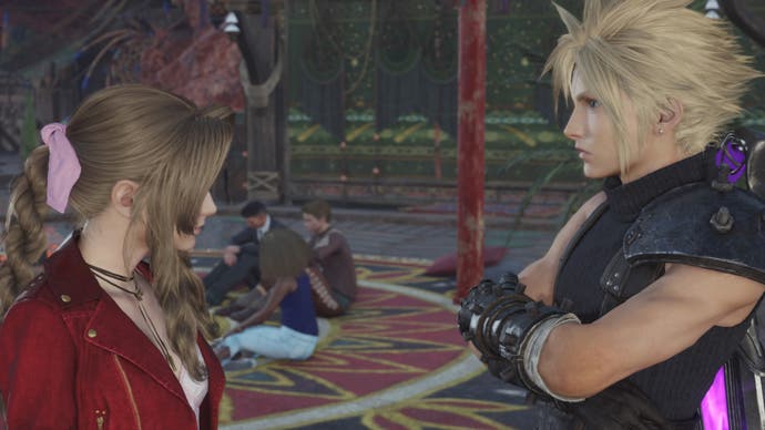 ff7 rebirth cloud and aerith in planetary assembly