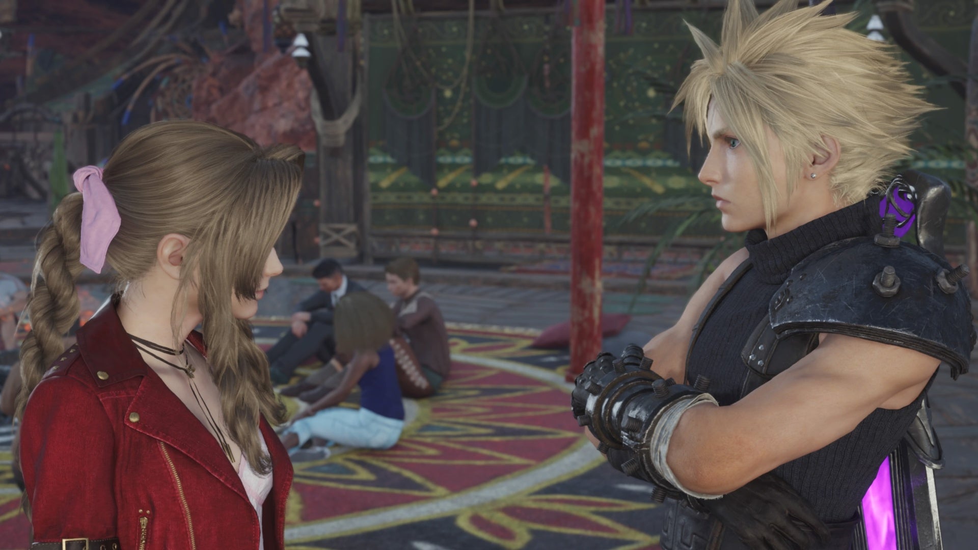 ff7 rebirth cloud facing aerith in planetary assembly