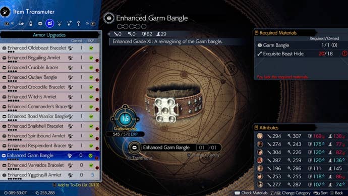 ff7 rebirth enhanced garm bangle crafting menu