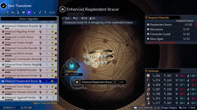 ff7 rebirth enhanced resplendent bracer crafting menu