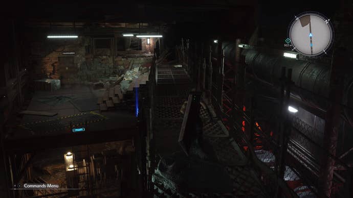 Cloud approaching the location of the AP Up Materia in the Mythril Mine in Final Fantasy 7 Rebirth.