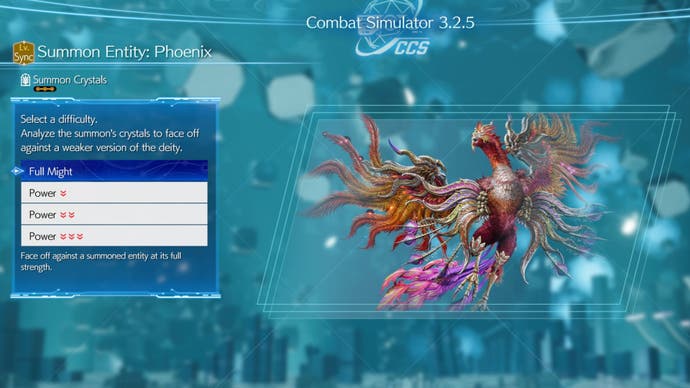 ff7 rebirth phoenix combat simulator difficulty menu