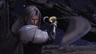 Sephiroth holding his sword in an en garde position, as he prepares to strike in Final Fantasy 7 Rebirth.