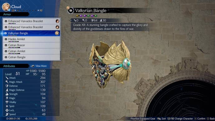 ff7 rebirth valkyrian bangle armor menu