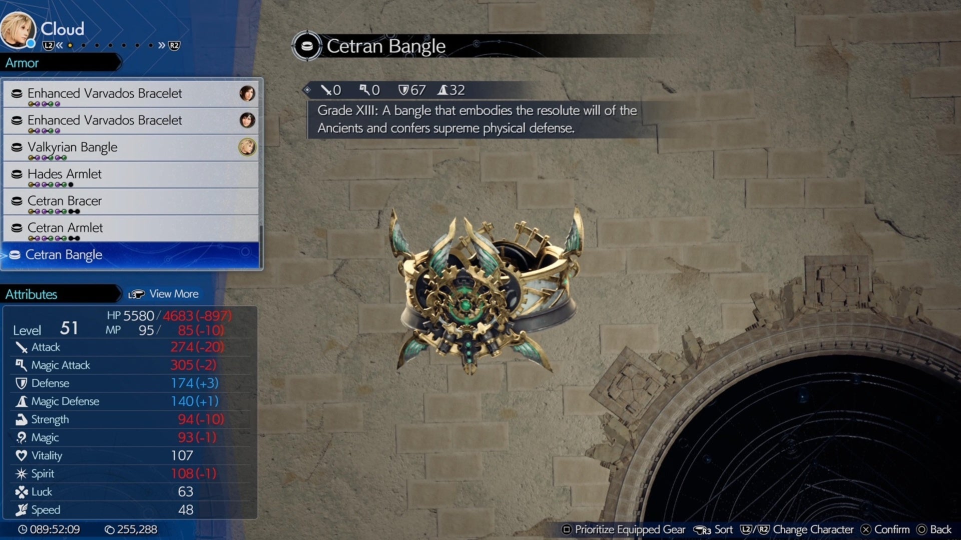 ff7 rebith cetran bangle armor menu
