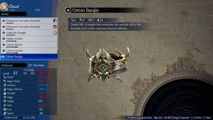 ff7 rebith cetran bangle armor menu