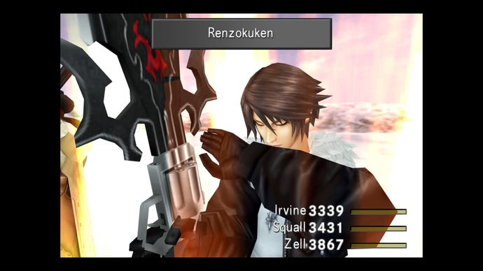A man charges up his gunblade in Final Fantasy VIII Remastered