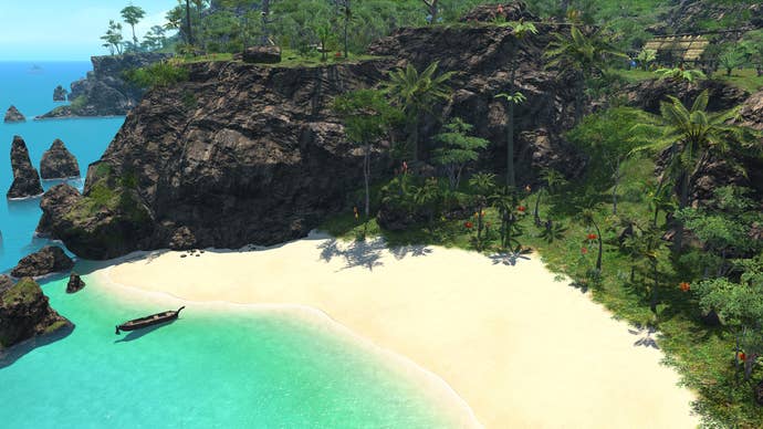 A beach on the edge of turquoise waters in Final Fantasy 14’s Island Sanctuary update coming in 6.2.