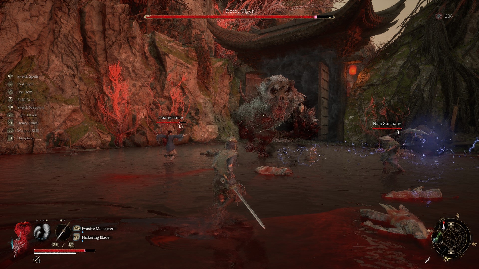 The first phase of the fight against Fierce Tiger - Sovereign Zhang Xianzhong in Wuchang Fallen Feathers. Wuchang has tagged in her two companions, Nian Suiching and Huang Jian'e. - 19