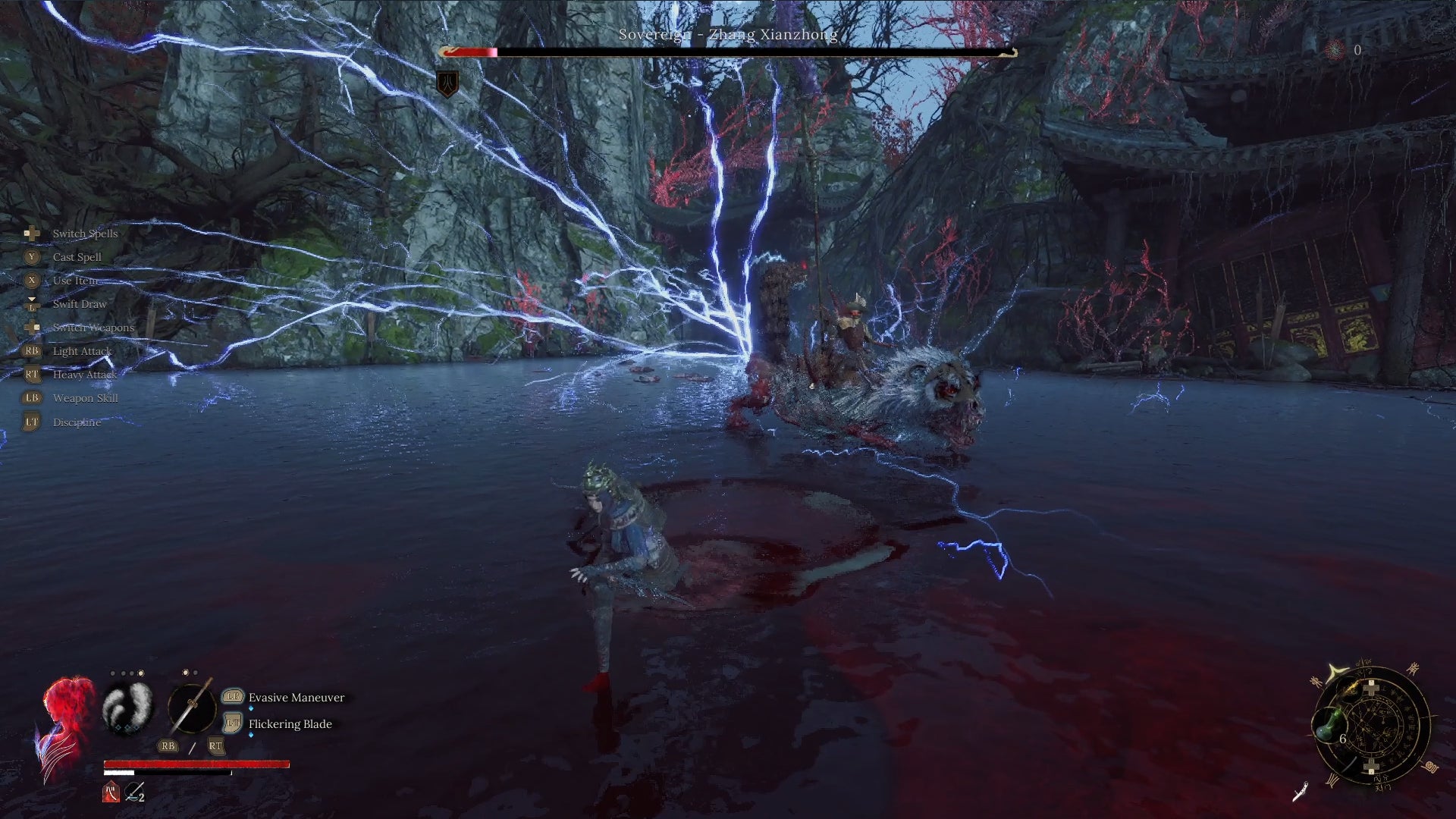 The second phase of the fight against Fierce Tiger - Sovereign Zhang Xianzhong in Wuchang Fallen Feathers. The boss is preparing a massive lightning attack. - 5