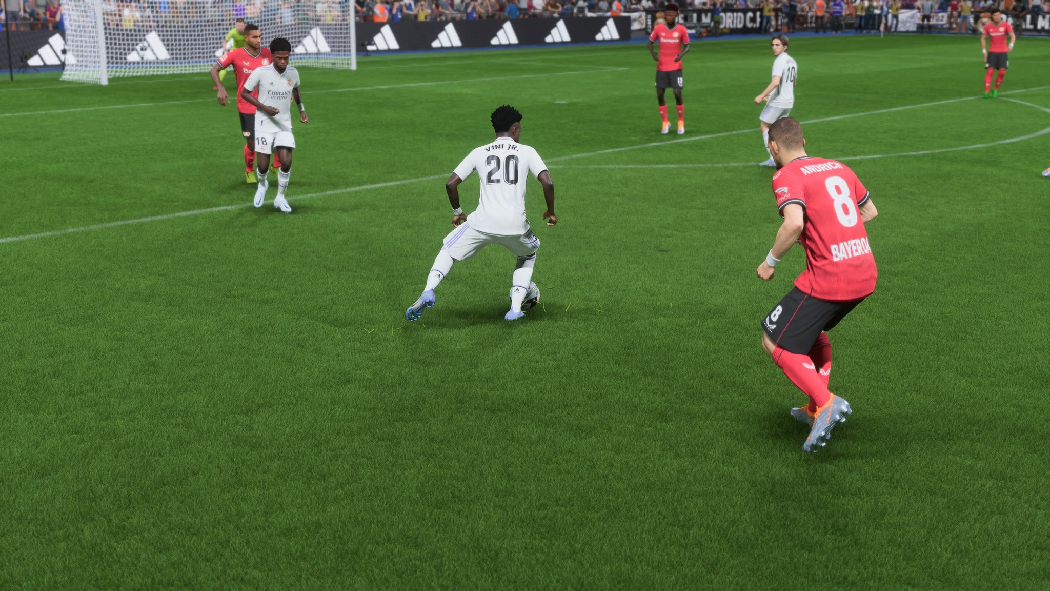 Real Madrid Wonderkid Vinicius Jr dribbles past defenders towards the goal in FIFA 23 - 3