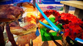 Crustaceans with swords battle in a Fight Crab screenshot.