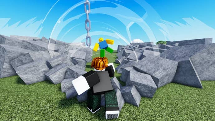 A Roblox character punching an enemy powerfully in the Roblox game Fight For Survival.