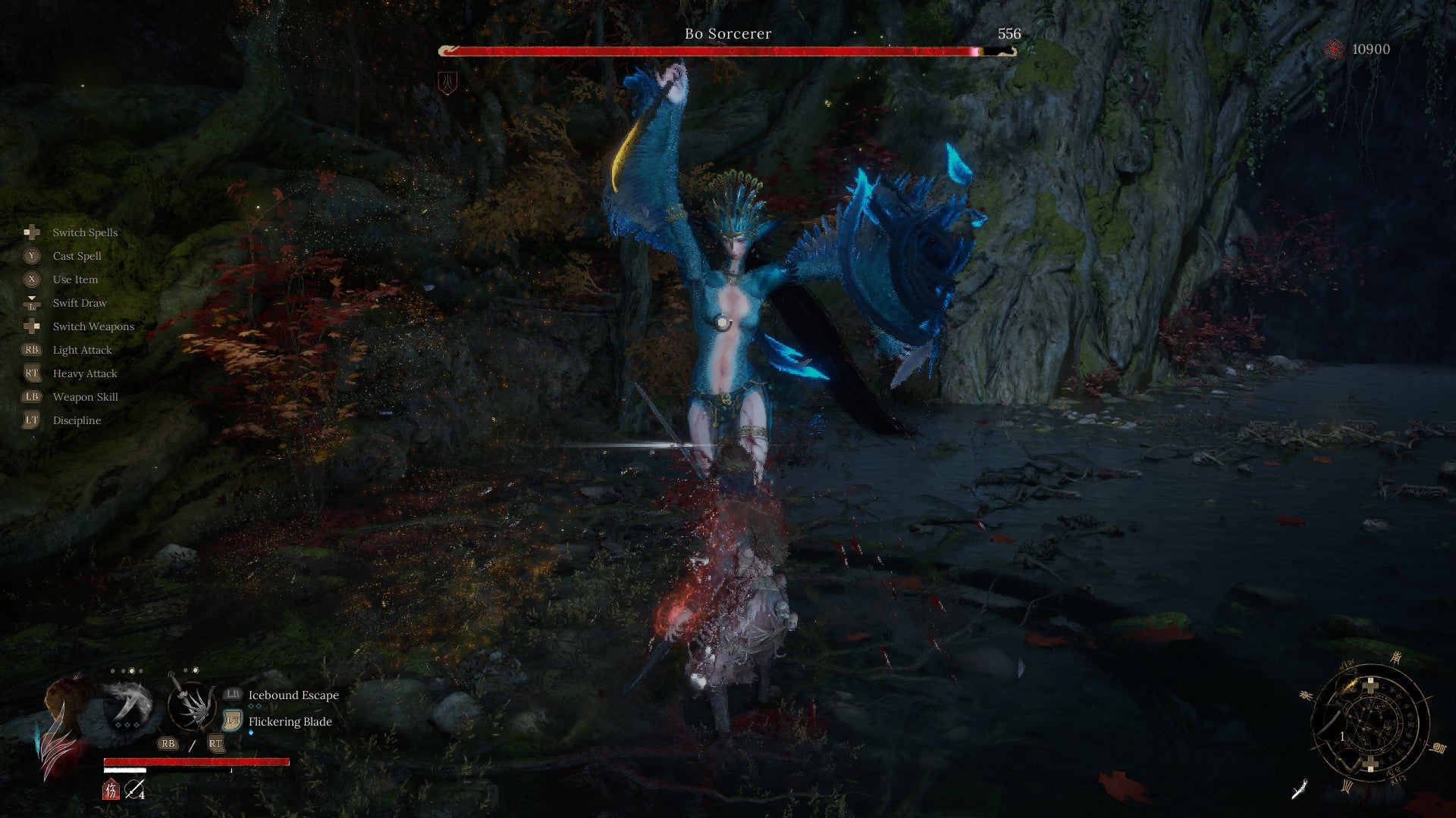 Fighting the Bo Sorcerer boss - a blue feathered avian woman - in Wuchang Fallen Feathers. - 4