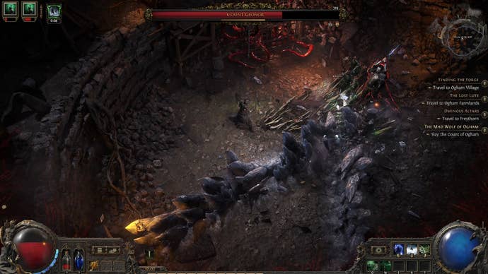 A Witch fights the end boss of Path of Exile 2’s Act 1, Count Geonor.