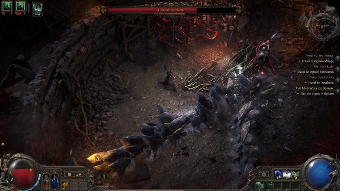 A Witch fights the end boss of Path of Exile 2’s Act 1, Count Geonor.