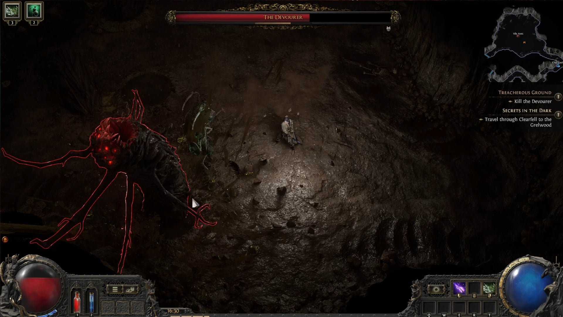 Fighting the Devourer, a massive worm in Path of Exile 2. - 8