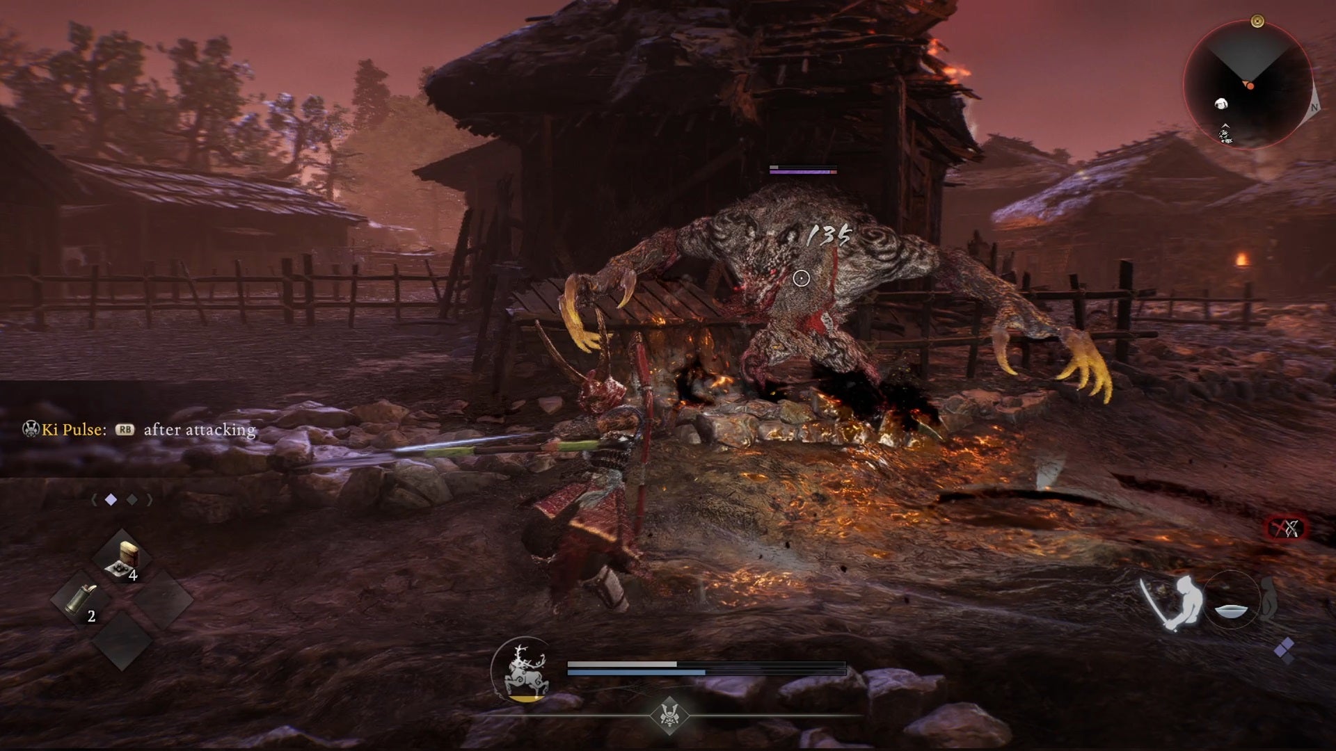 Fighting the giant wolf yokai Yamainu in Nioh 3. - 5