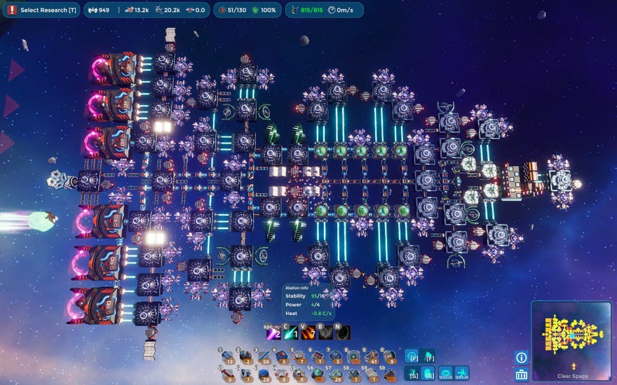 A factory with rockets attached blasts through space in Final Factory.