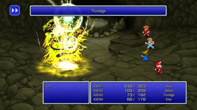 Charaktere kämpfen im Pixel-Remaster von Final Fantasy 1 gegen den Lich