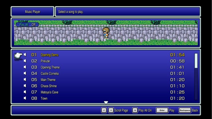 Final Fantasy 1's music player in the pixel remaster