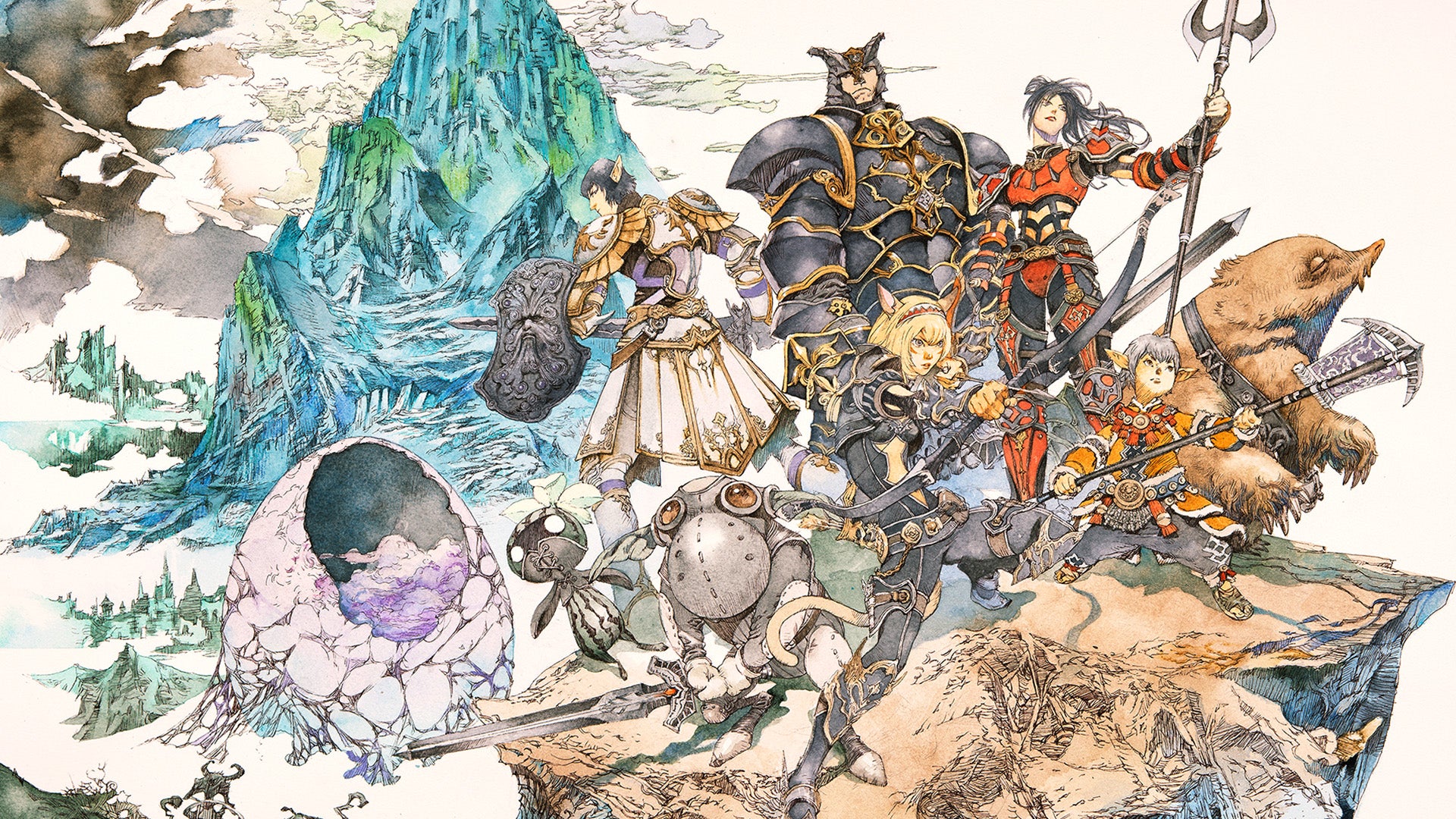 Final Fantasy 11 key art showing various fantasy characters posed together ready to fight. - 1