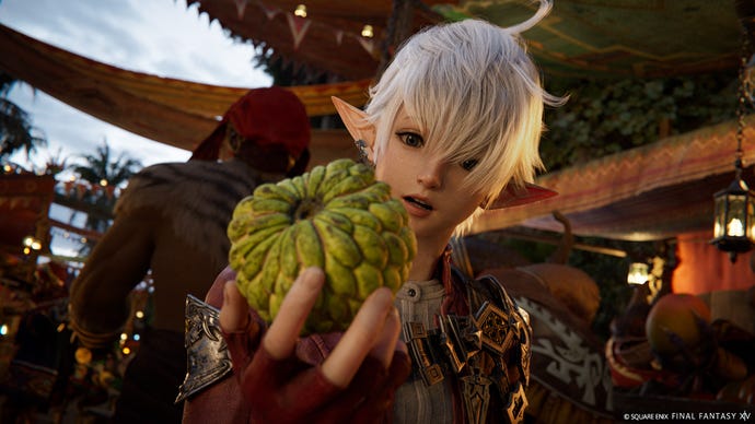 Alisae bereitet sich darauf vor, in der Final Fantasy 14-Erweiterung Dawntrail in eine Frucht zu beißen