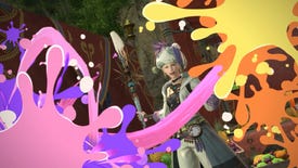 A Final Fantasy 14 character covers the screen in colourful splats of paint as new job Pictomancer