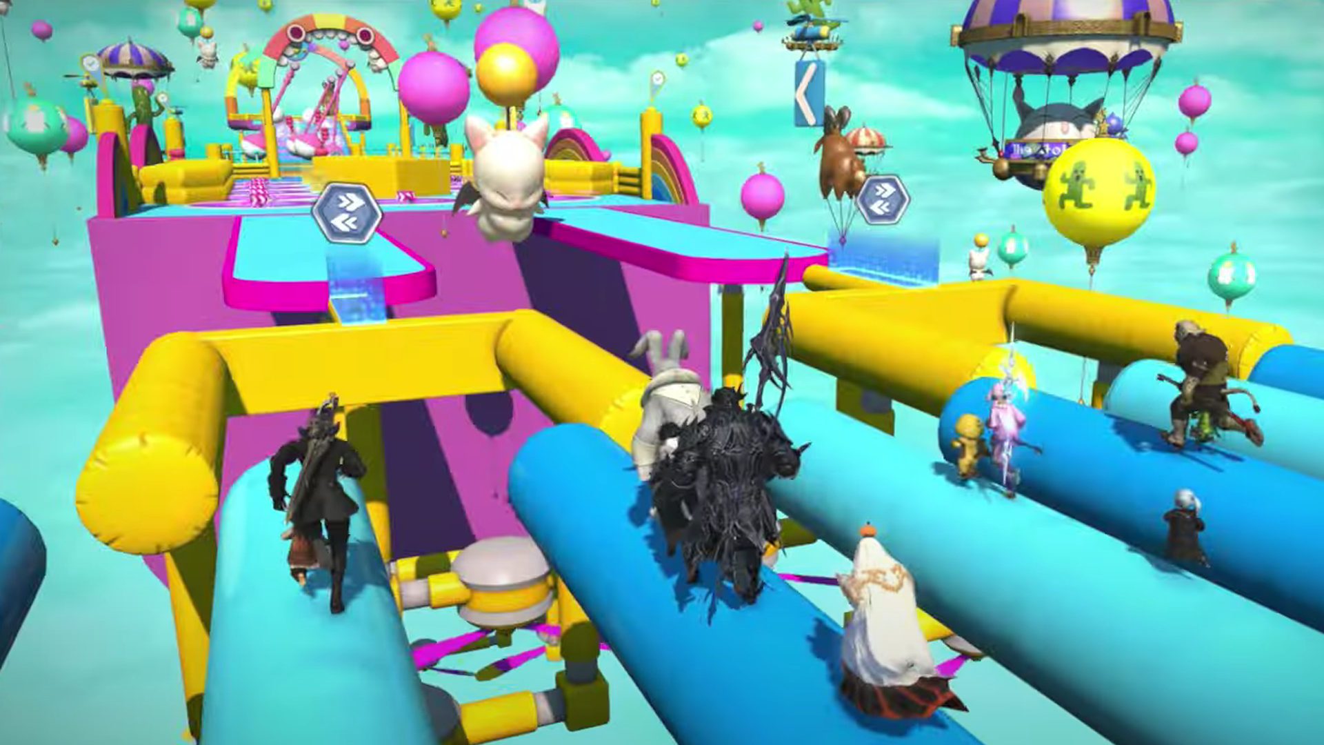 Final Fantasy 14 characters platform across the MMO's Fall Guys minigame course