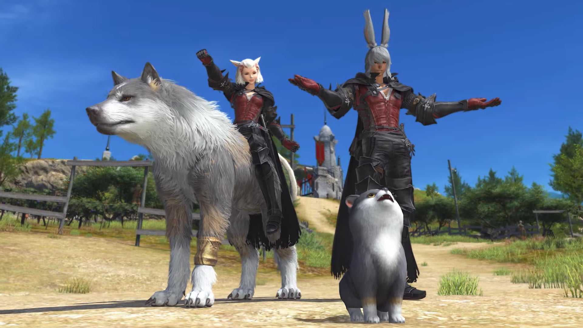 Final Fantasy 14 players pose with the Torgal mount and minion from its crossover with Final Fantasy 16 - 1