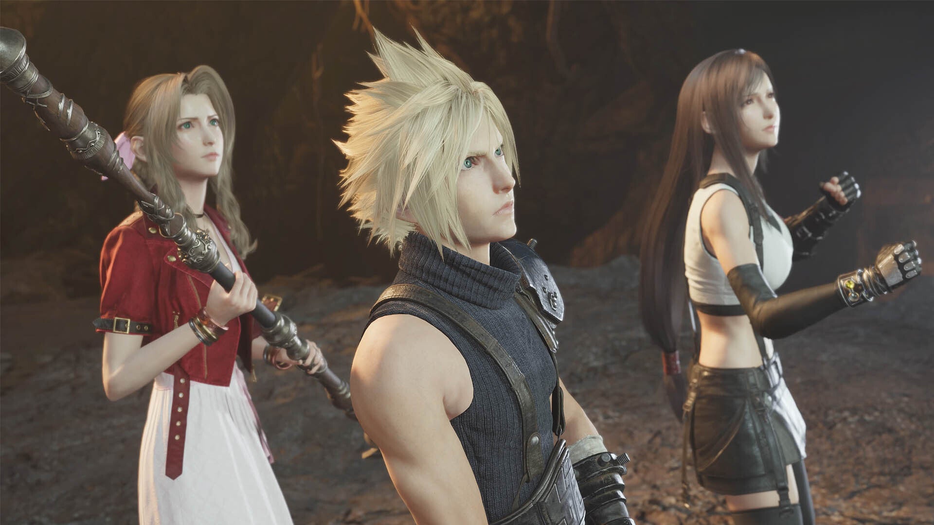 final fantasy 7 aerith cloud and tifa in mythril mine