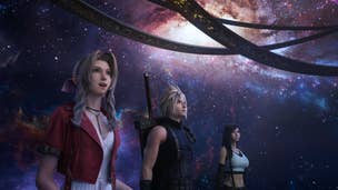 Aerith, Cloud and Tifa stand and look at the stars in a planetarium.