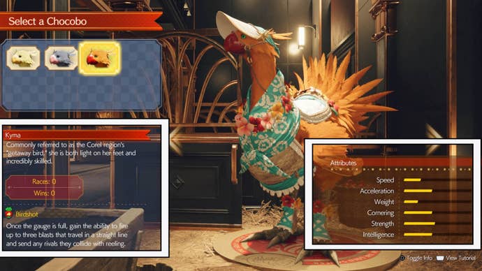 final fantasy 7 rebirth chocobo racing chocobo selection traits and ability screen