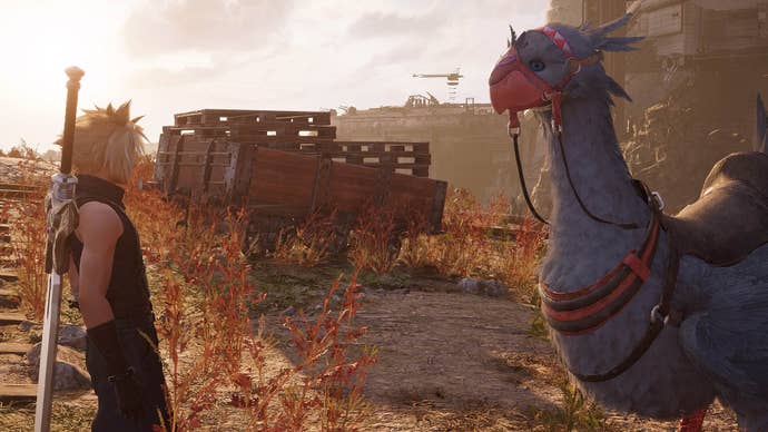 final fantasy 7 rebirth cloud facing junon chocobo belle