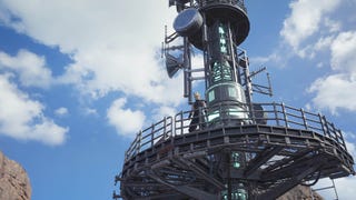 final fantasy 7 rebirth cloud standing on top of remnawave tower