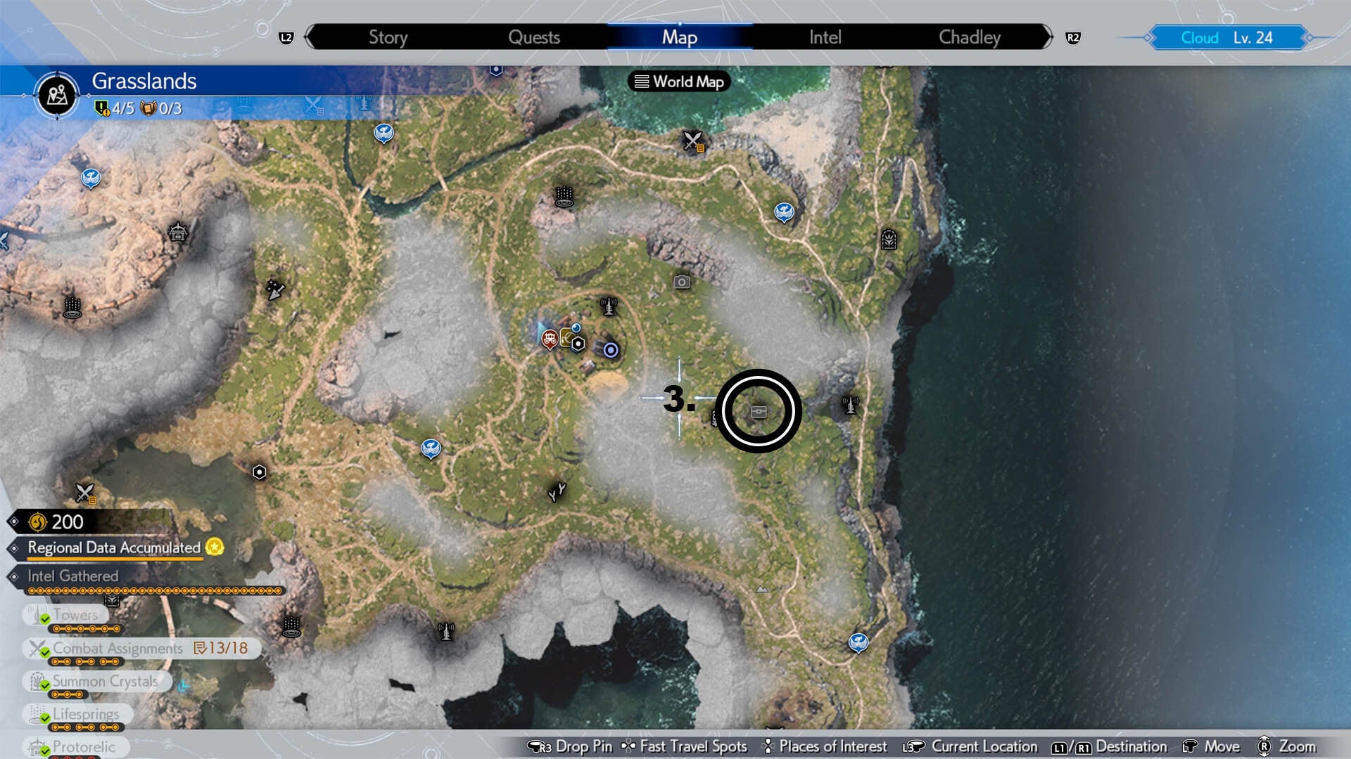 A map of the grasslands showing the location of the Jadewind Hill cache.