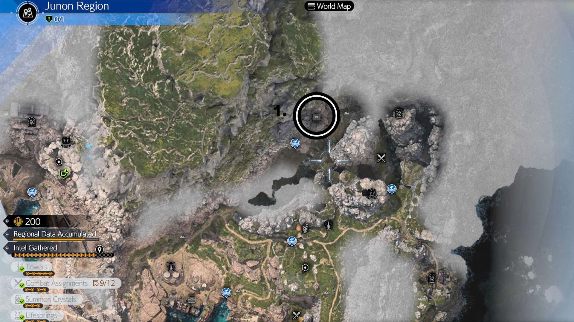 A map of Junon shows the crows nest cache location