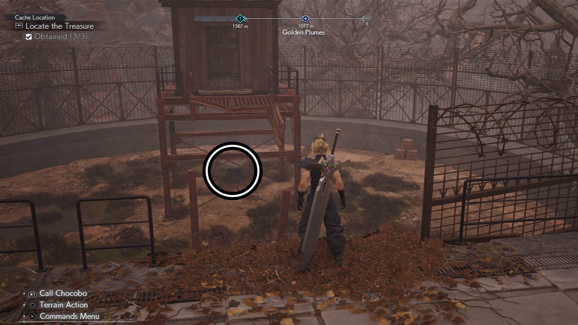 final fantasy 7 rebirth mistveil reservoir chest one location circled underneath abandoned hut.