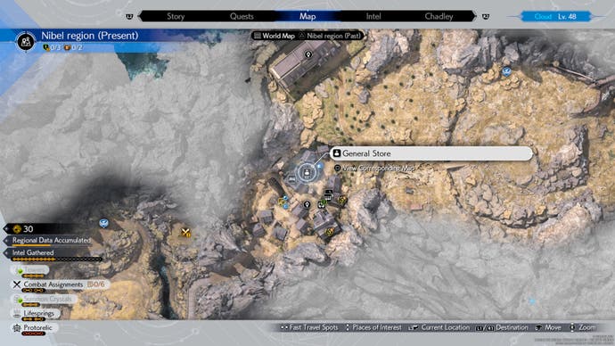 Map showing the location of the weapons vendor in Nibelheim in Final Fantasy 7 Rebirth.