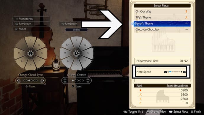 final fantasy 7 rebirth piano choosing sheet music menu