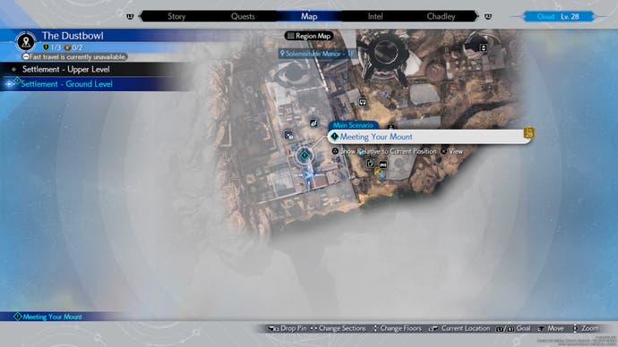 Map showing the location of Cloud's Umbral Blade weapon in Final Fantasy 7 Rebirth.