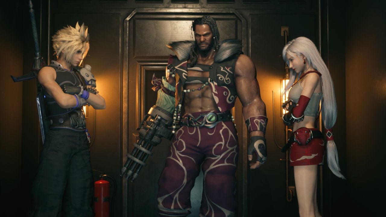 Barret gets a Yoshitaka Amano-styled overhaul in this Final 