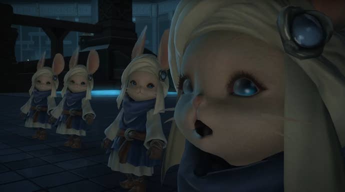 Some sort of mouse creature looks shocked in Final Fantasy XIV’s 6.4 update trailer.