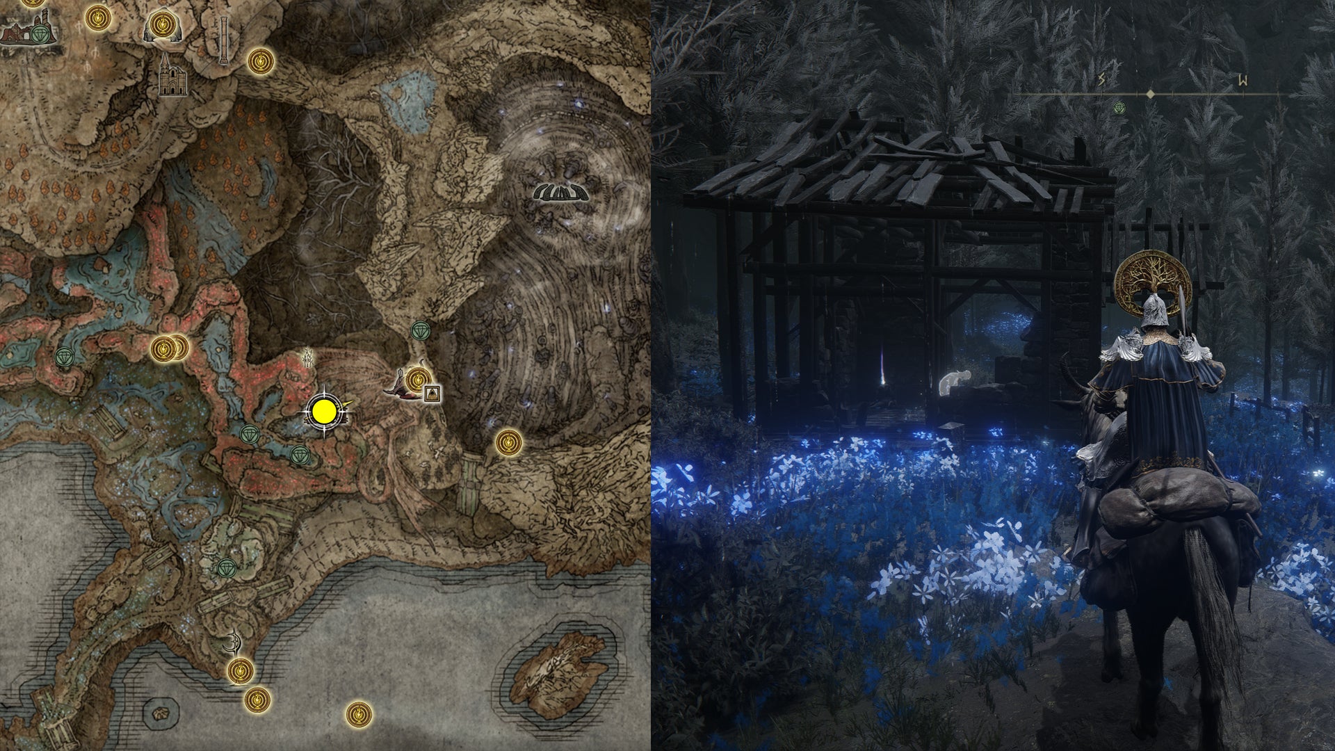 The location of Finger-weaver’s Cookbook [1] in Elden Ring.