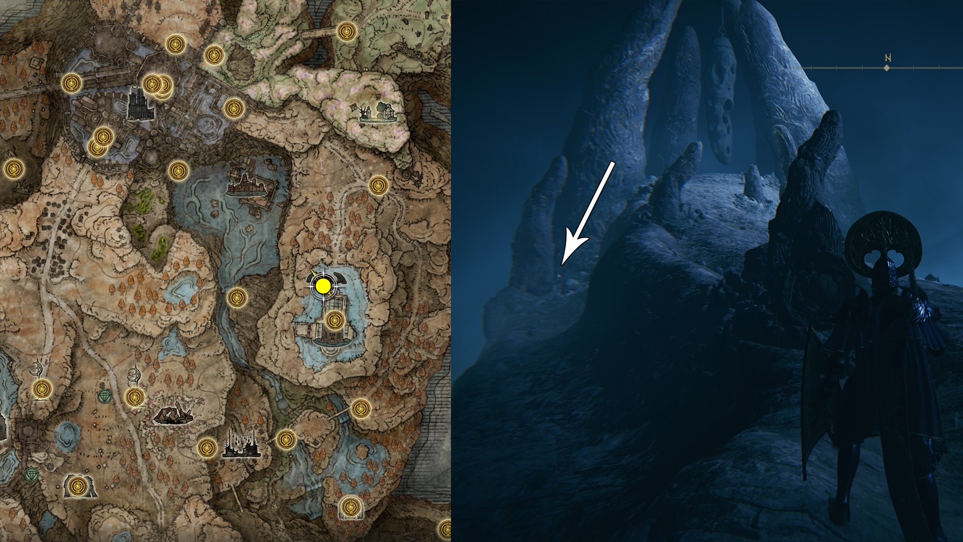 The location of Finger-weaver’s Cookbook [2] in Elden Ring.