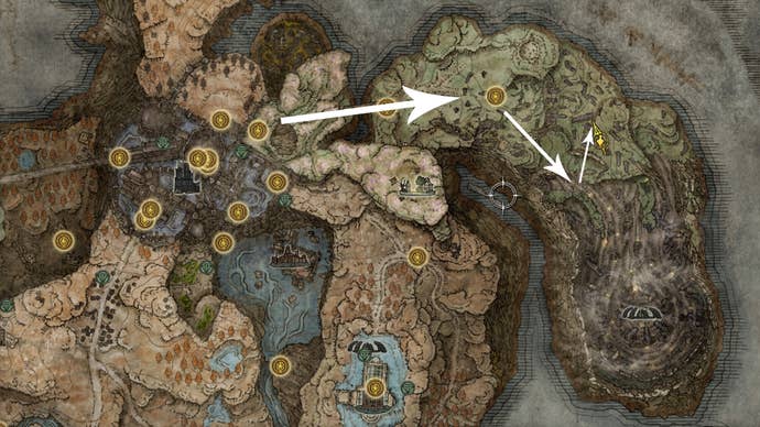 The Fingercreeper Ashes location on the Elden Ring Shadow Of The Erdtree map.
