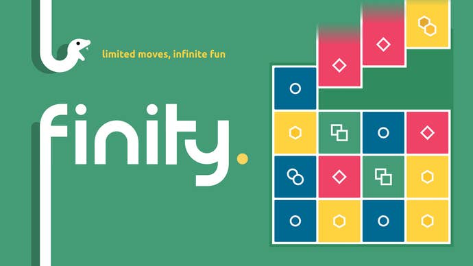 Finity logo with a colourful game board to the right